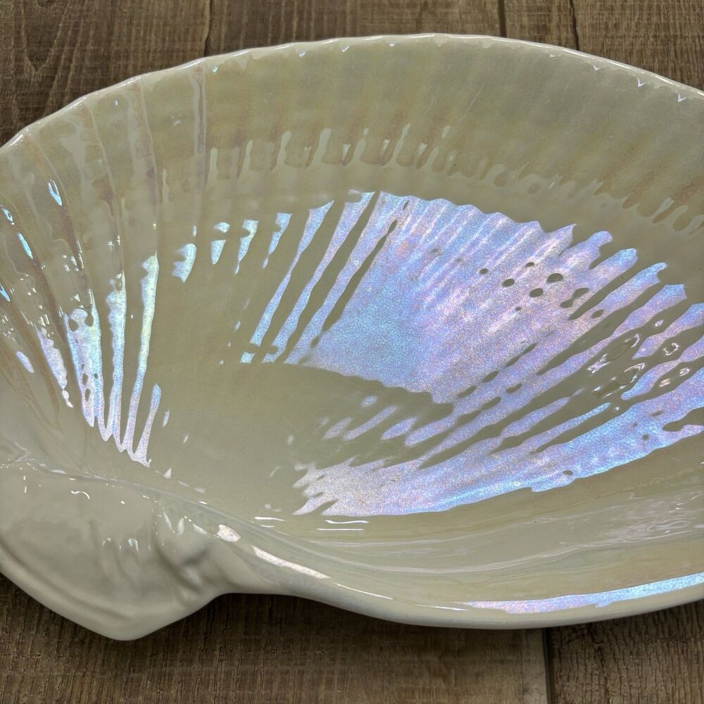 Wedgwood Nautilus Lustre 12" Oyster Seashell Dish England Bone China Iridescent - Picture 3 of 16